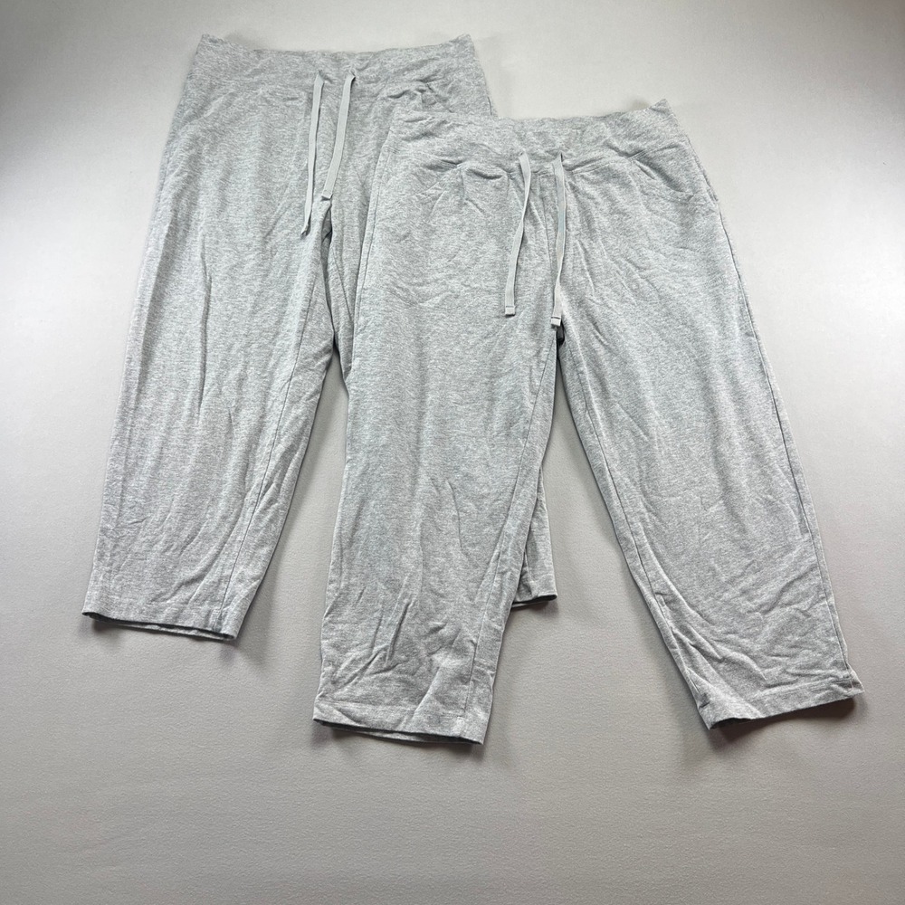 Athletic Works Capri Pants Womens M (8-10) Heather Gray Cotton Stretch Lot Of 2